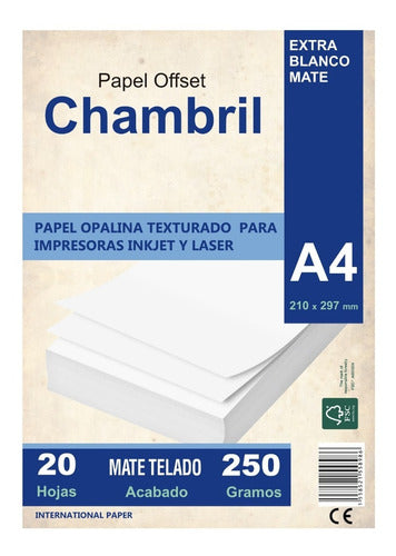 Chambril Papel Texturado Tarjeteria A4 250grs Opalina Mate Telado X20 0