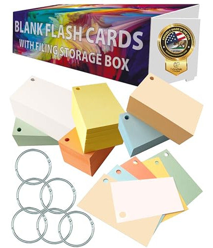 Debra Dale Designs Blank Flash Cards - 1100 Index Cards in 6 Colors - Studying Essentials Storage Box and Lid 0