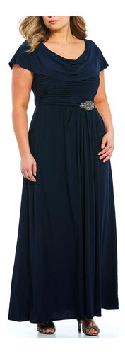 A. Evenings Long Blue Dress with Slit for Party Serenity 0