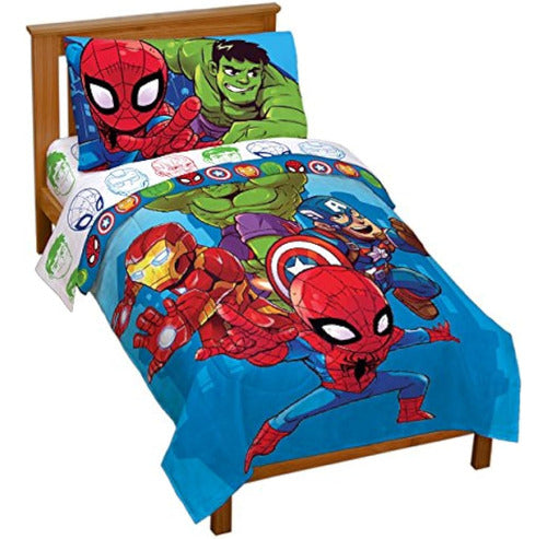 Marvel Heroes Amigos 4 Piezas Juego De Cama Infantil 0