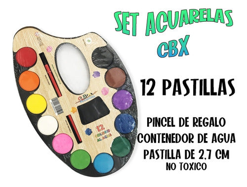 CBX Set Acuarelas 12 Pastillas + Pincel + Paleta + Contenedor 1