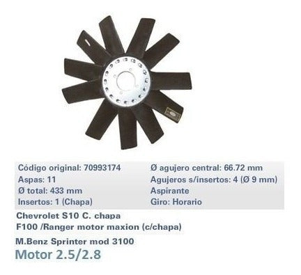 Omer Paleta Ventilador Maxion-F100-Ranger-S10-Sprinter 2.5-2.8 1