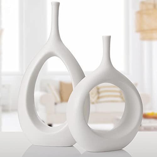 Gunlar White Hollow Ceramic Vase Set of 2 0