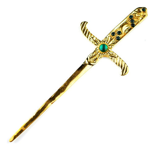 Athame Em Metal Dourado Brilhante 19 Cm Pedras Verdes 0