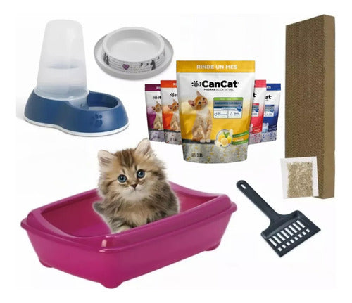 Cat Litter Box Set with Feeder, Scoop, and Scratcher 0