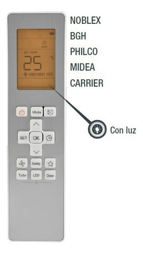 Control Remoto Para Aire Aco Noblex Bgh Philco Midea Carrier 1