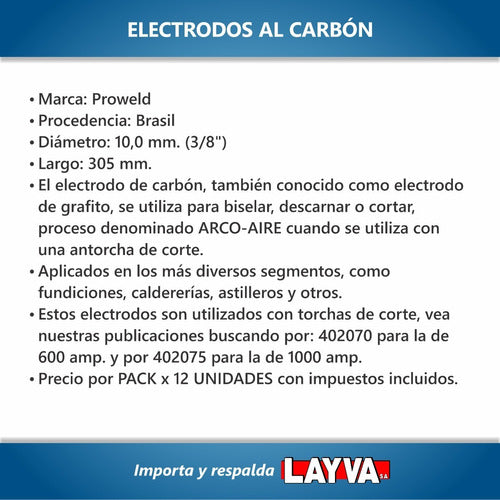 401840 Electrodo De Carbón 10mm Para Torcha De Corte Layva 1