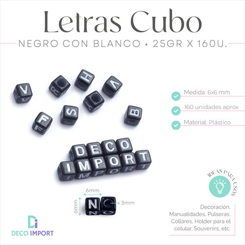 Black Cube Letters White Letter 6x6mm 160 Units x 25g 1