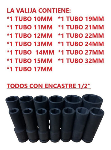 AMX Juego Kit 13 Tubos Bocallaves Alto Impacto Encastre 1/2 PulG 2