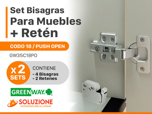 Set 4 Bisagras Push Open Codo 18 + 2 Reten Premium 1