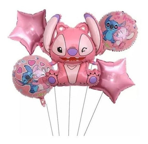 Set 5 Globos Ángel Novia De Stitch 3d+4metalizados 45cm 0