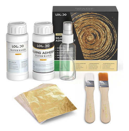 HERMES SHOP Gold Leaf Kit with Water-Based Adhesive 200ml and 100 Sheets 0