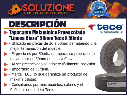 Filo Melaminico Preencolado Linosa Cinza 50mm X 50mts Tece 2