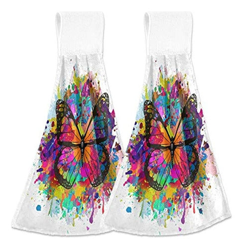 SLHKPNS Colorful Butterfly Hanging Kitchen Hand Towels 0