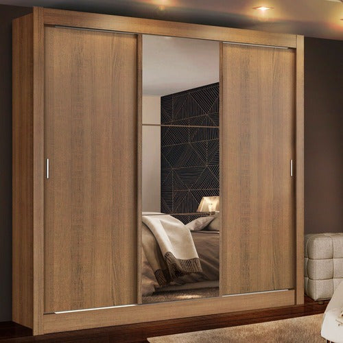 Mundo Muebles Monaco/Rustic 3 Door Sliding Wardrobe with Mirror 1