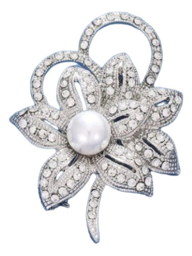 Schein Silver-Plated Bijou Brooch with Clear Crystals, Flower Shape 0