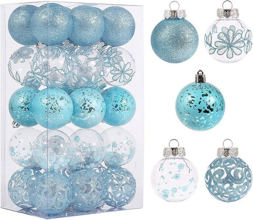 Adornos De Navidad Set De 30 Bolas Para Arbol Transp Azul 0