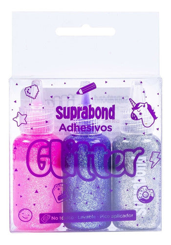 Set Adhesivo Suprabond Glitter Glue 3 Colores 0