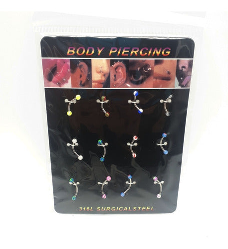 24-Piece Eyebrow Piercing Colorful Curved Barbell Surgical Steel Wholesale Lot 4