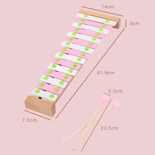 15 Nota Glockenspiel Com 2 Maletes Mão Bater Piano Rosa 1