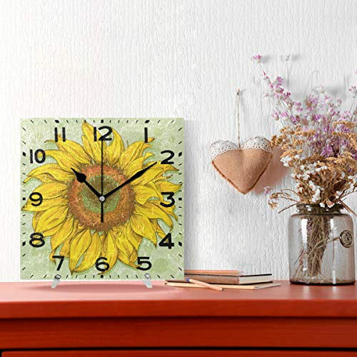 Naanle Elegant Realistic Vintage Sunflower Drawing Square Wall Clock 1