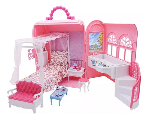 Gloria Doll Furniture and Accessories Carry Case with Bedroom and Bathroom - Dolls Not Included 1