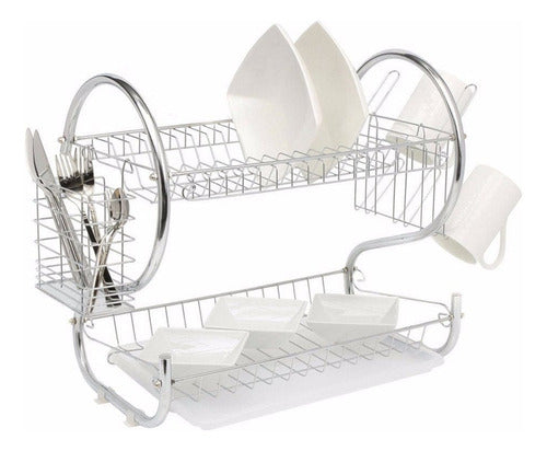 Rebaratoo Chrome 2-Tier Dish Drainer Rack for Plates, Cups, and Utensils 0