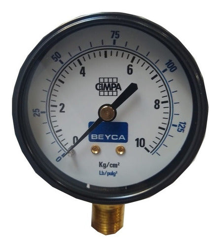 Beyca Manometer 10kg 63mm 1/4 Bottom Air Water Gas 0