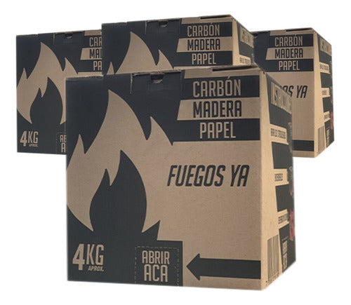 Fuegos Ya 4kg Autoencendido Carbón + Madera + Papel X4 0