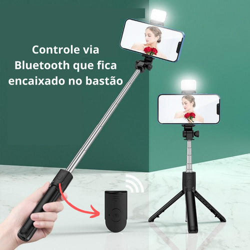 Bastão Pau Selfie Tripe Luz Led Bluetooth Retratil Celular 3