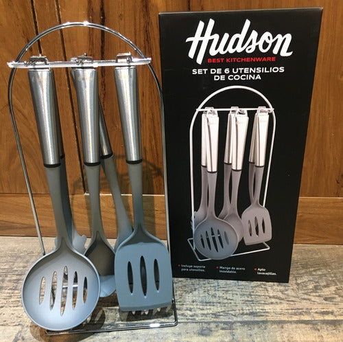 Juego 15 Utensilios Hudson Silicona Acero Apto Cerami Teflon 1