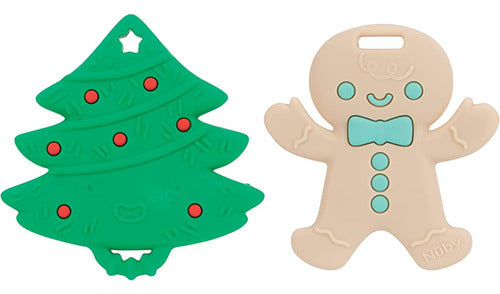 Nuby All Silicone Holiday Tree & Gingerbread Man Cookie Teether 0