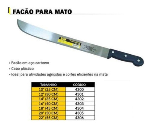 Facão De Aço Carbono E Cabo Polipropileno Tamanho 16 - 40 Cm 2