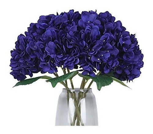 JyiHope Artificial Silk Hydrangea Blue Purple Flowers - 3 Stems 0