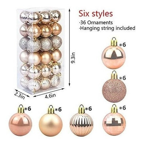 Loaengeo 36 Christmas Balls for Tree Decoration Champagne 6 Designs 4cm 1