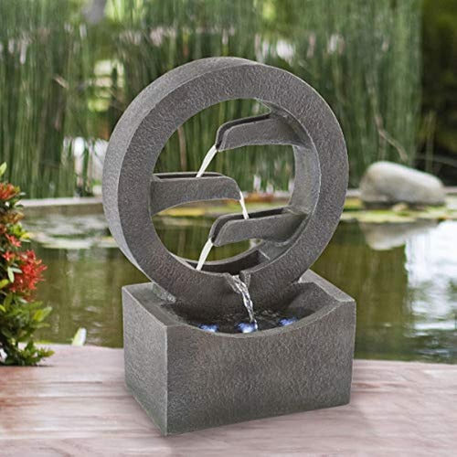 Pure Garden 50-LG1218 Round Cascade Fountain - 4-Tier Resin Water Feature with LED Lights 0