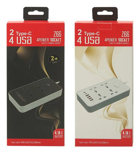 YYDSMART Zapatilla Eléctrica 4.1A 2MT 4 Tomas 4 USB 2 Tipo C 1