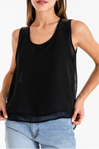 ARmoda Blusa Gaza Irregular Con Tacha En El Hombro 4