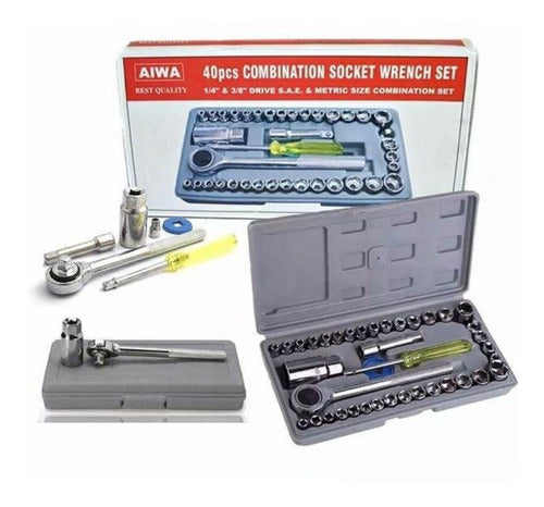 HIPERCOM SRL Tool Box Socket Wrench Set Kit 40 Pieces Case 1