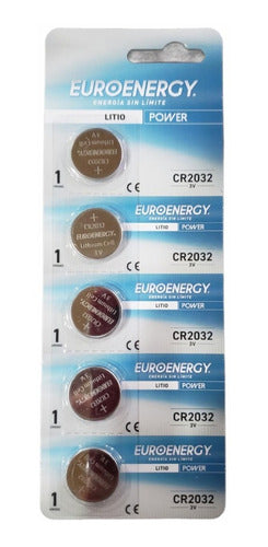 Euroenergy CR2032 3V Lithium Coin Cell Batteries Blister Pack of 5 Units 0