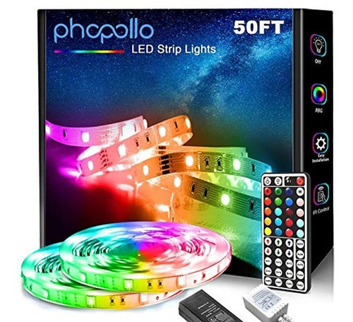 Phopollo 5050 Tiras De Luces Led, 50 Pies Con Control Remoto 0