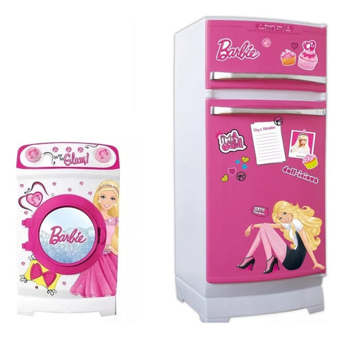 Heladera + Lavarropas Barbie Miniplay Con Accesorios 0