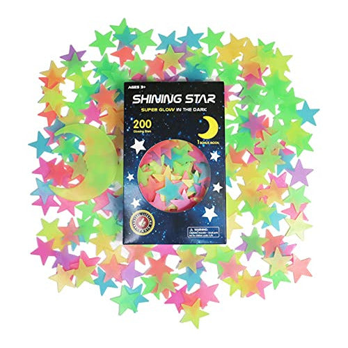 GLOCARNIVAL Fluorescent Star Stickers - 200 Adhesive Moon & Star Colors 0