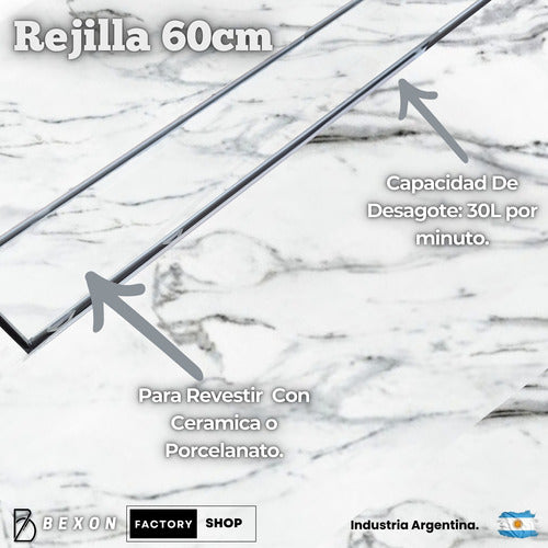 Rejilla Desagüe Lineal Ducha Para Ceramica Porcelanato 60cm 1