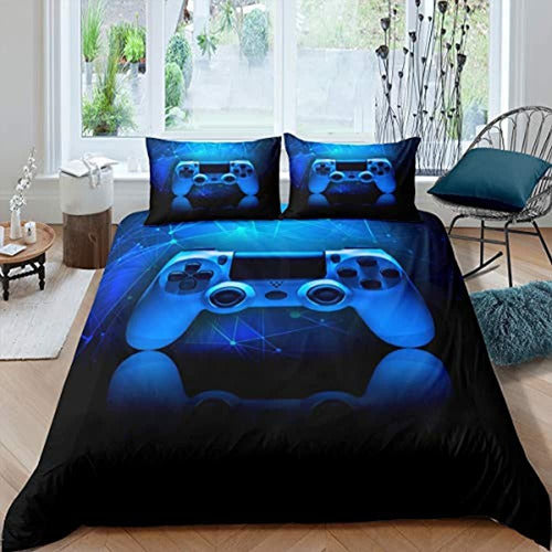 Gamer Comforter Cover Twin Para Niños Kids Blue Handheld Gam 0