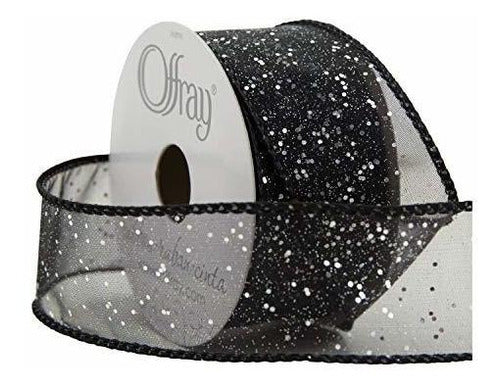 Offray Cosmic Glitz Wired Edge Craft Ribbon - Black, 1 1/2-inch X 9-feet 1