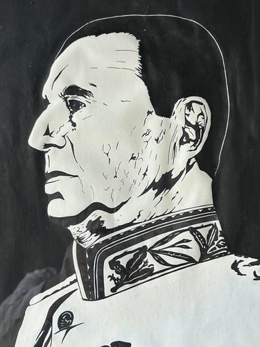 Cuadro Del General Juan Domingo Perón Original En Tinta Oro 1