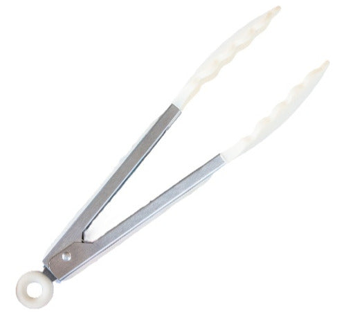 Generic Silicone Tip Tongs Cream Stainless Steel 27cm 0