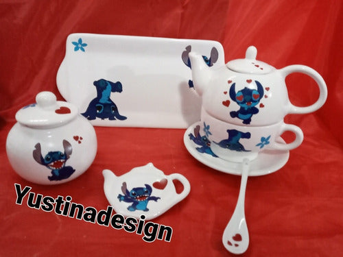 Yustina Complete 6 Piece Tea Set: Teapot, Cup, Plate, Tray, Spoon & Tea Bag Holder 4