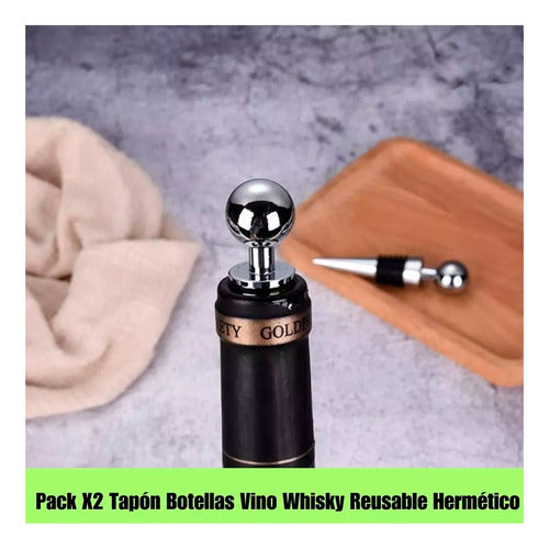 Tapón Botellas Pack X 2 Unid Vino Whisky Hermético Reusable 1